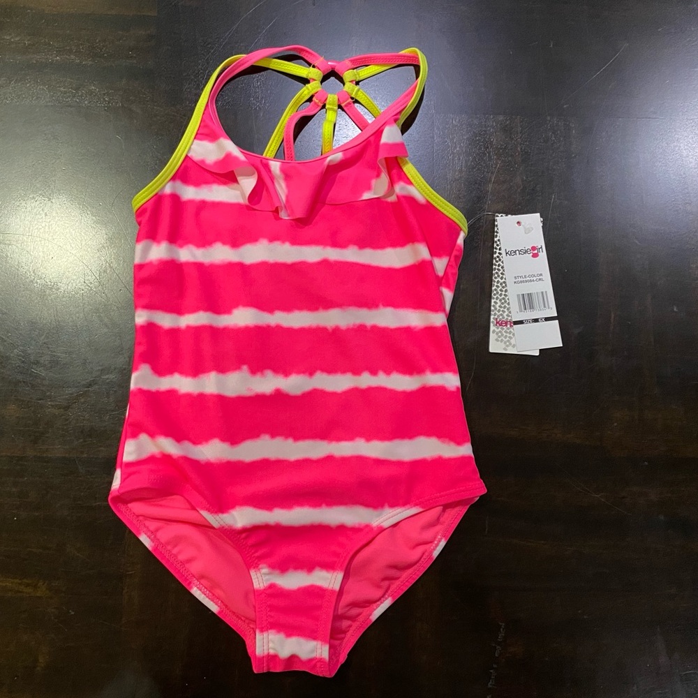 Kensie Girl Tie Dye Stripe One-Piece Swimsuit 6X